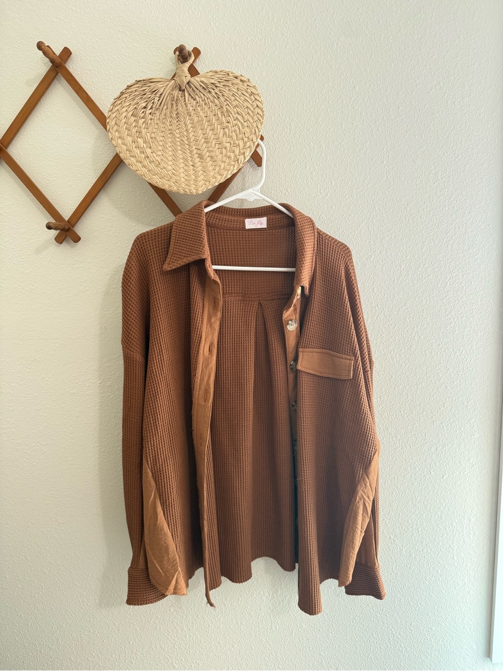 Pink Lily Waffle Knit Shacket in Rust